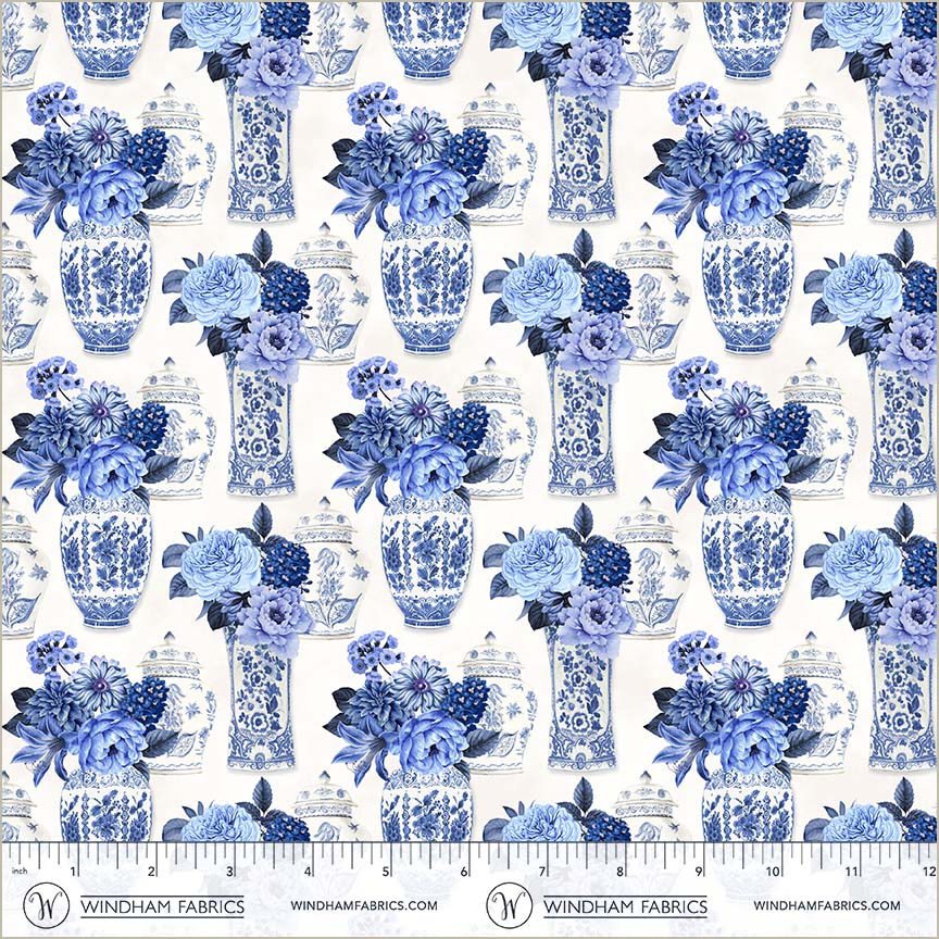 Windham China Blue 54935 1 White Porcelain Bouquets By The Yard